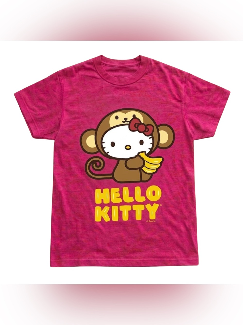 Gildan Girls Pink Graphic Hello Kitty Monkey Tee, Vintage Shirt